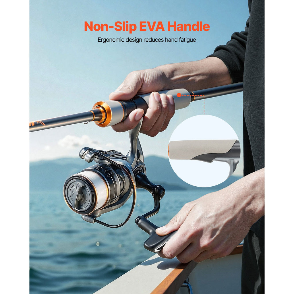 Rod and Fishing Reel Combo, IM6 Fiberglass & Carbon Fiber Spinning Rod and Reel Combo, Bass Fishing Pole with 2m Two-Piece Rods, 6+1 Ball Bearings, Stainless Steel Guides with Ceramic Rings