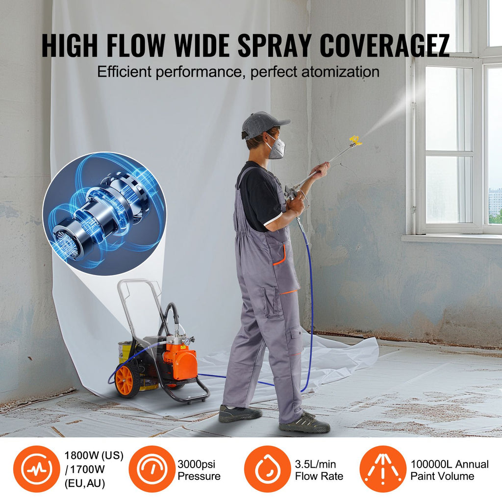 Cart Airless Paint Sprayer Diaphragm Paint Airless Sprayer 1700W Electric