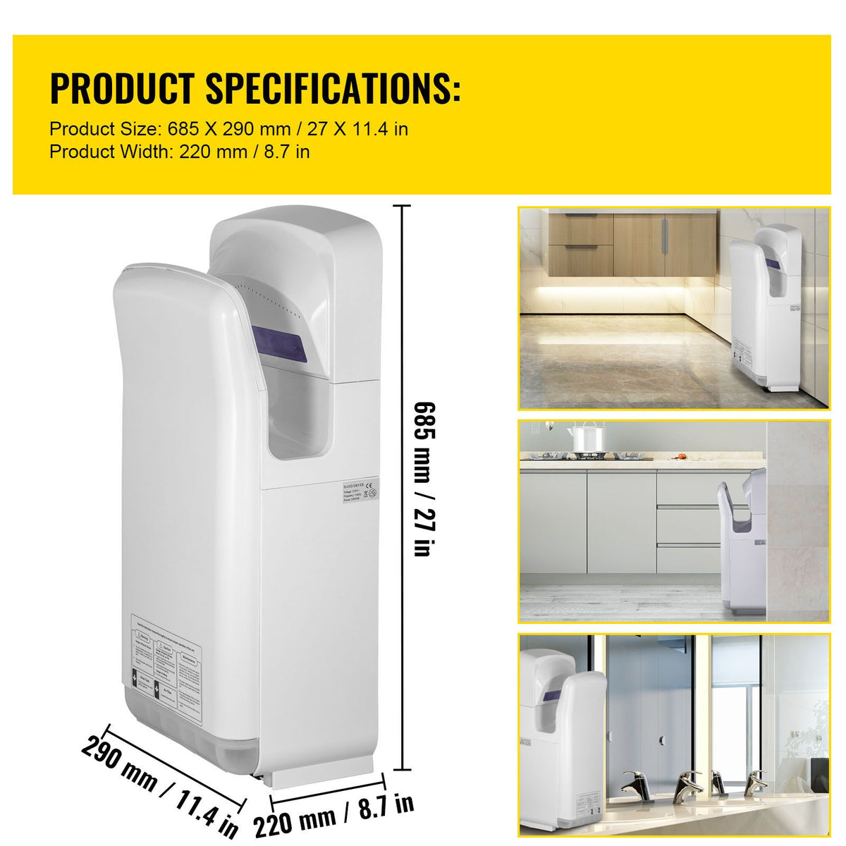 Jet Hand Dryer Blade Hand Dryer Automatic High Speed for Washroom White