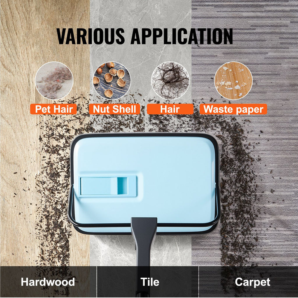 Carpet Sweeper Manual, Floor Sweeper with 300 ml Dustbin Capacity Easy to Empty, 17 cm Cleaning Width for Home Office Carpets Pet Hair Dust, Blue