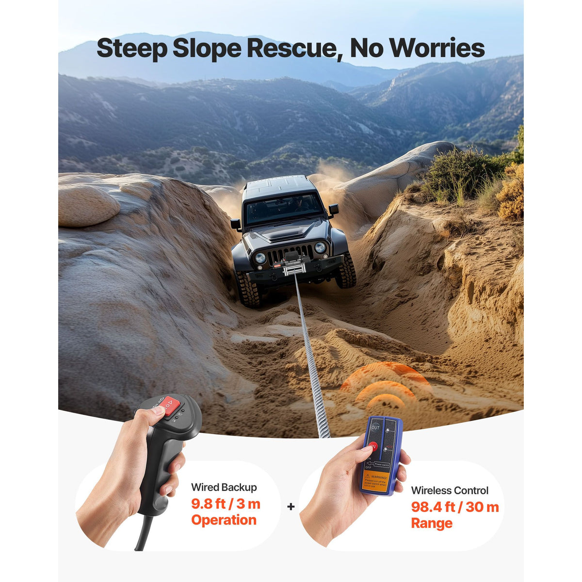 Electric Winch, 5400 kg Load Capacity, 12V DC Truck Winch with Φ9.1 mm x 24 m Steel Rope, Wireless & Wired Remote Control, IP55 Waterproof for Towing SUV Jeep Trailer Boat Off-Road Vehicle