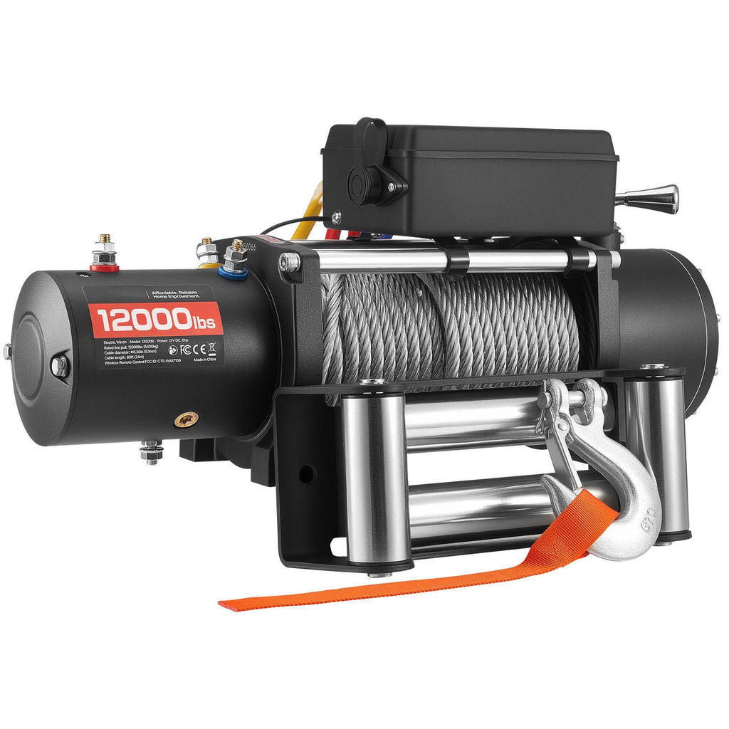 Electric Winch, 5400 kg Load Capacity, 12V DC Truck Winch with Φ9.1 mm x 24 m Steel Rope, Wireless & Wired Remote Control, IP55 Waterproof for Towing SUV Jeep Trailer Boat Off-Road Vehicle