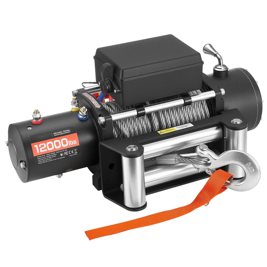 Electric Winch, 5400 kg Load Capacity, 12V DC Truck Winch with Φ9.1 mm x 24 m Steel Rope, Wireless & Wired Remote Control, IP55 Waterproof for Towing SUV Jeep Trailer Boat Off-Road Vehicle