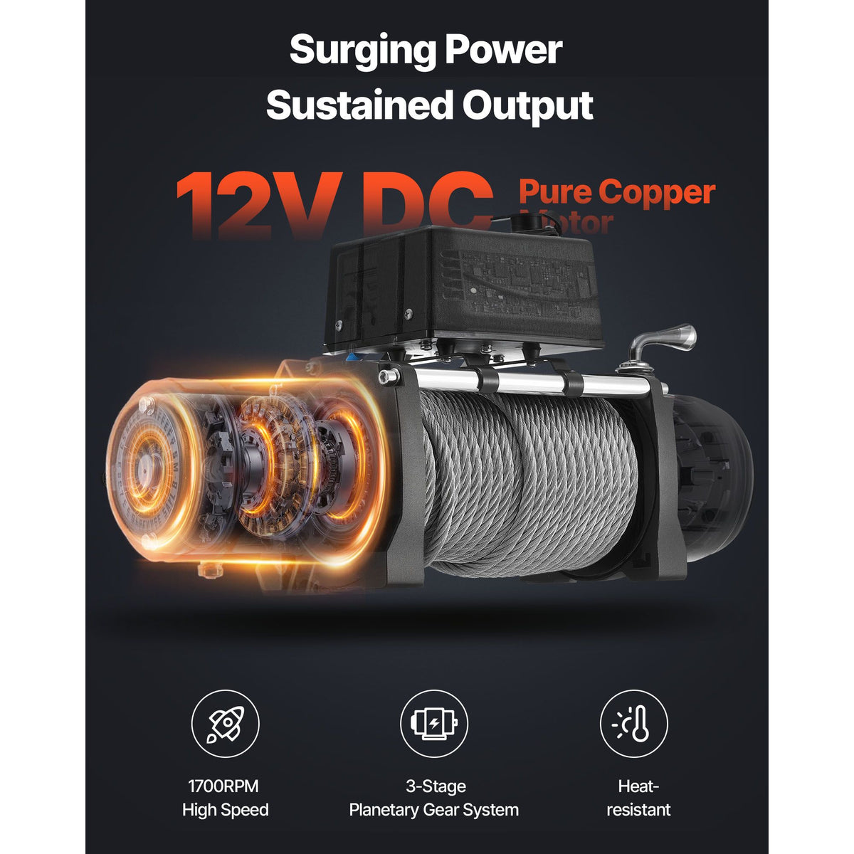 Electric Winch, 5400 kg Load Capacity, 12V DC Truck Winch with Φ9.1 mm x 26 m Steel Rope, Wireless & Wired Remote Control, Suitable for Towing SUV Jeep Trailer Boat Off-Road Vehicle