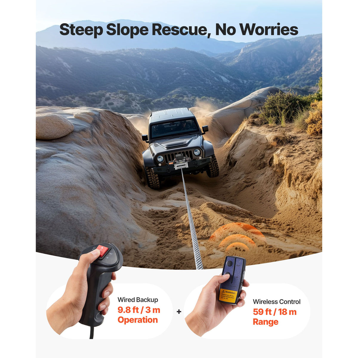 Electric Winch, 5400 kg Load Capacity, 12V DC Truck Winch with Φ9.1 mm x 26 m Steel Rope, Wireless & Wired Remote Control, Suitable for Towing SUV Jeep Trailer Boat Off-Road Vehicle