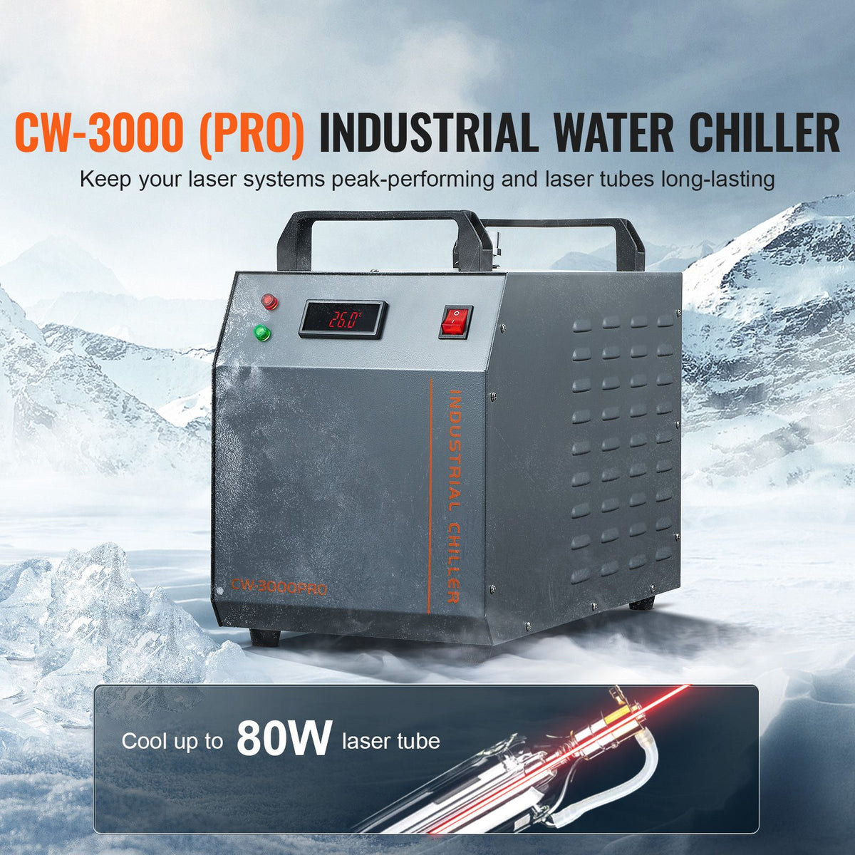 Industrial Water Chiller, CW-3000(PRO), 150W Air-Cooled Industrial Water Cooler Cooling System with 12L Water Tank Capacity 18 L/min Max Flow Rate, for Laser Engraving Machine Cooling Machine