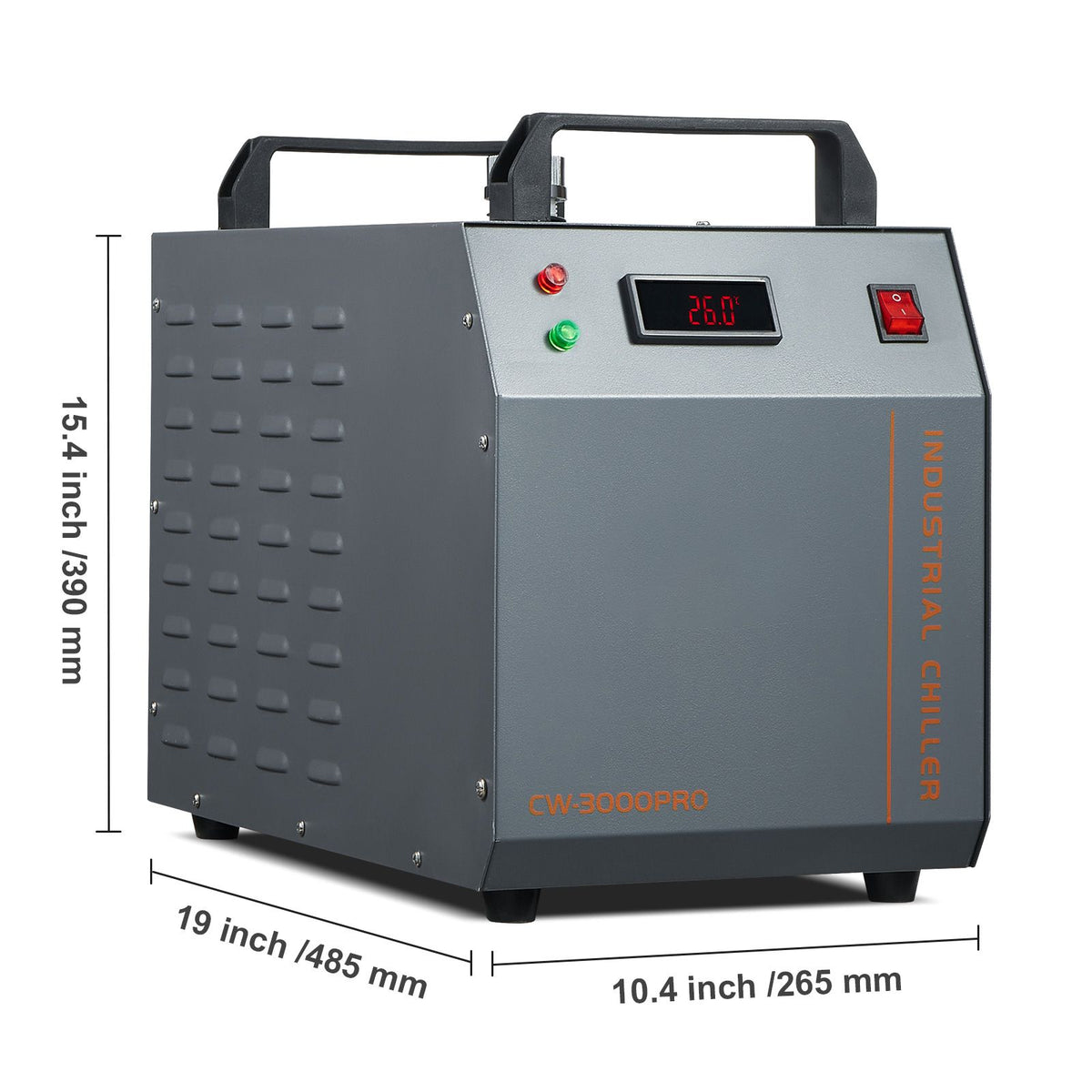Industrial Water Chiller, CW-3000(PRO), 150W Air-Cooled Industrial Water Cooler Cooling System with 12L Water Tank Capacity 18 L/min Max Flow Rate, for Laser Engraving Machine Cooling Machine