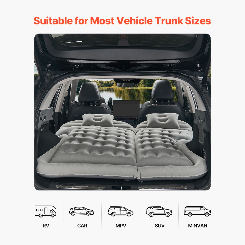 Car Air Mattress, Inflatable Car Camping Mattress, Flocking Thickened Travel Beds, Comfortable and Durable Portable Sleeping Pad with Air Pump, Nozzle, Carry Bag, Fits Most SUV MPV Sedan, Gray