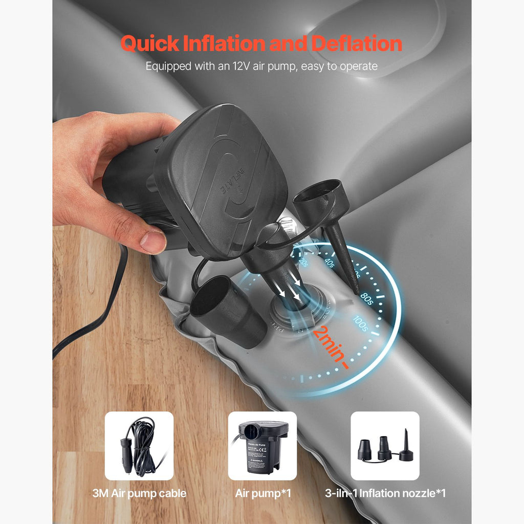 Car Air Mattress, Inflatable Car Camping Mattress, Flocking Thickened Travel Beds, Comfortable and Durable Portable Sleeping Pad with Air Pump, Nozzle, Carry Bag, Fits Most SUV MPV Sedan, Gray