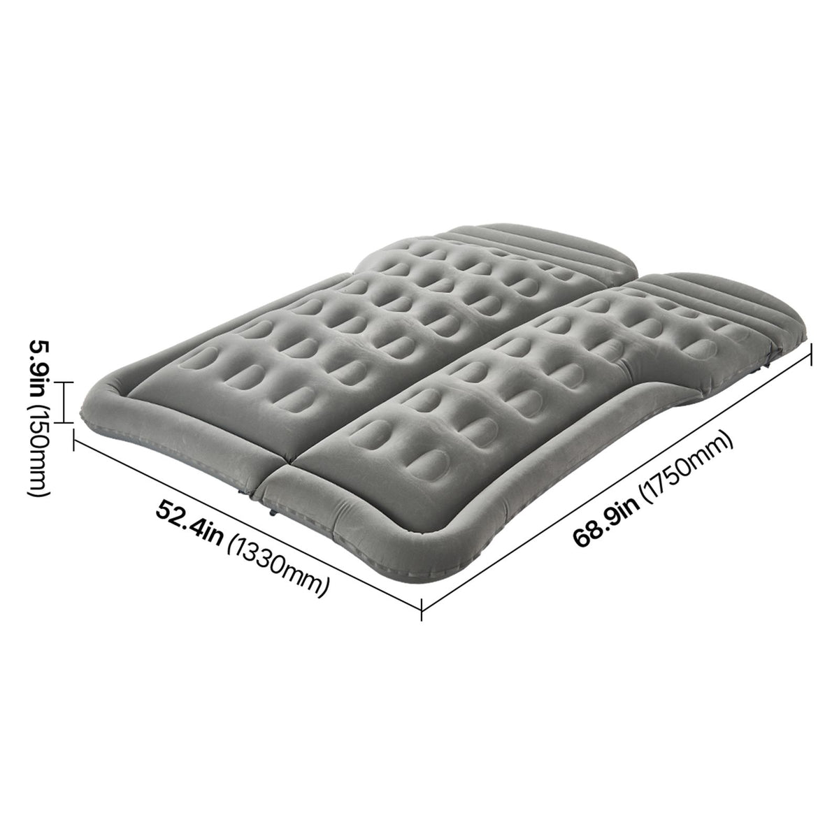 Car Air Mattress, Inflatable Car Camping Mattress, Flocking Thickened Travel Beds, Comfortable and Durable Portable Sleeping Pad with Air Pump, Nozzle, Carry Bag, Fits Most SUV MPV Sedan, Gray