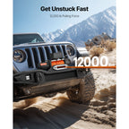 Electric Winch, 5400 kg Load Capacity, 12V DC Truck Winch with Φ9.1 mm x 23 m Synthetic Rope, Wireless & Wired Remote Control, IP55 Waterproof for Towing Off-Road SUV Jeep Trailer Boat