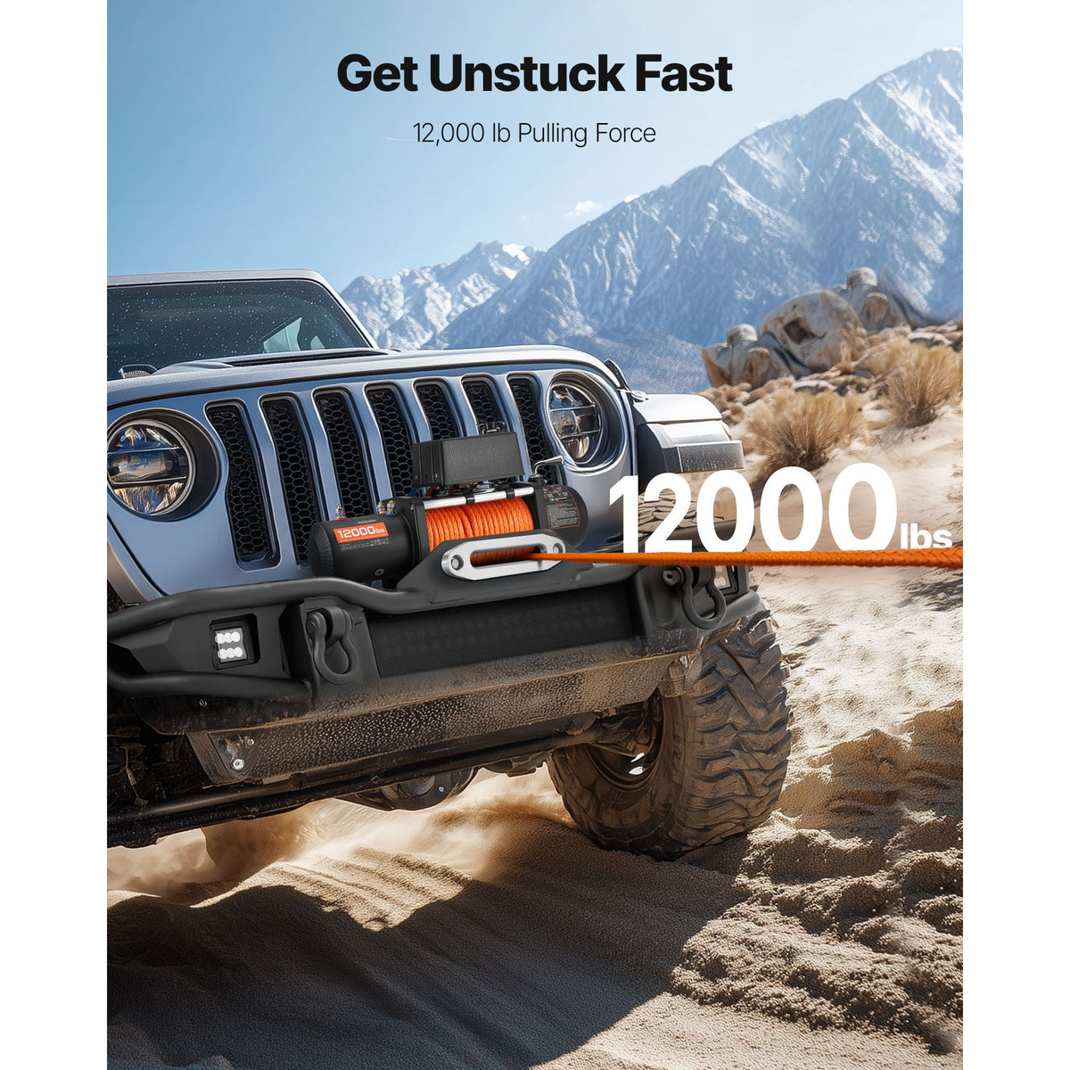 Electric Winch, 5400 kg Load Capacity, 12V DC Truck Winch with Φ9.1 mm x 23 m Synthetic Rope, Wireless & Wired Remote Control, IP55 Waterproof for Towing Off-Road SUV Jeep Trailer Boat