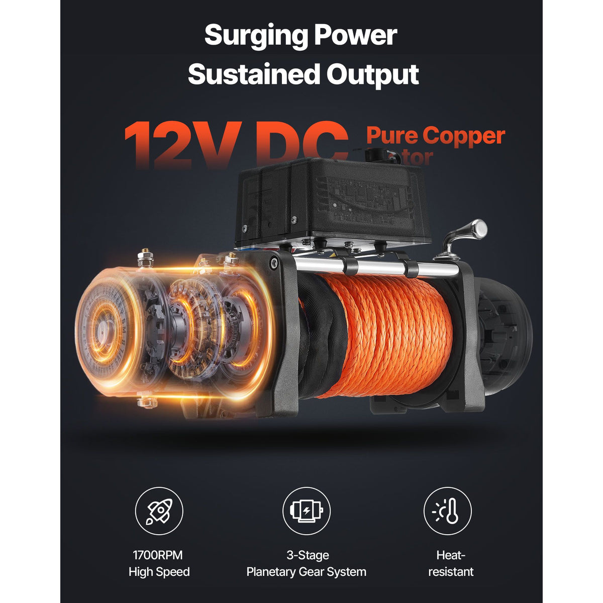 Electric Winch, 5400 kg Load Capacity, 12V DC Truck Winch with Φ9.1 mm x 23 m Synthetic Rope, Wireless & Wired Remote Control, IP55 Waterproof for Towing Off-Road SUV Jeep Trailer Boat