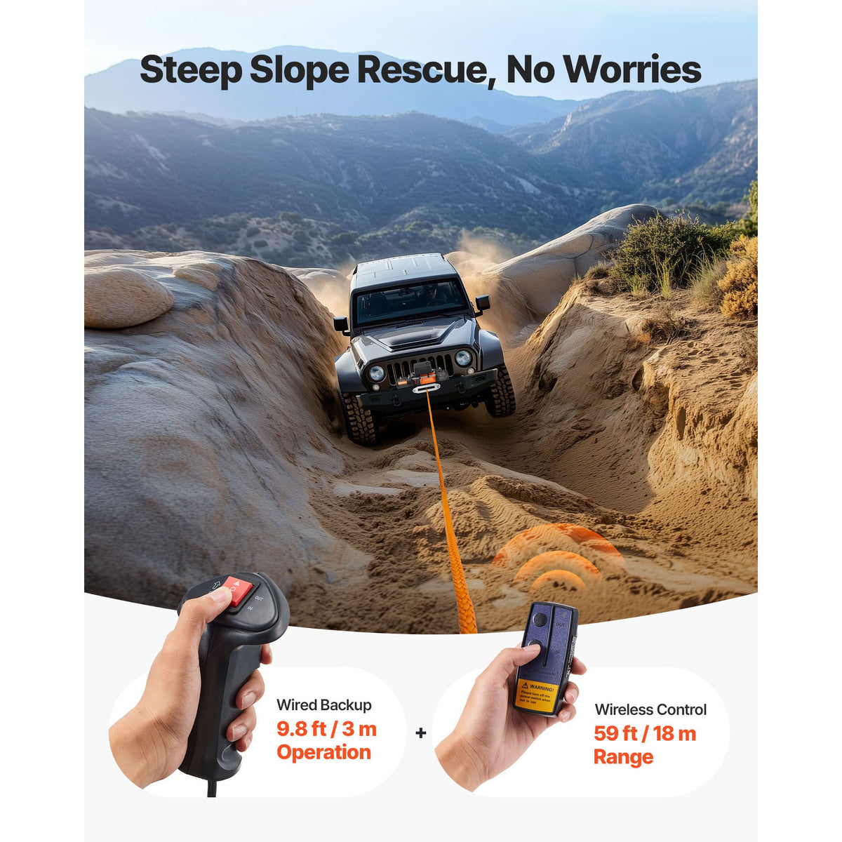 Electric Winch, 5400 kg Load Capacity, 12V DC Truck Winch with Φ9.1 mm x 23 m Synthetic Rope, Wireless & Wired Remote Control, IP55 Waterproof for Towing Off-Road SUV Jeep Trailer Boat