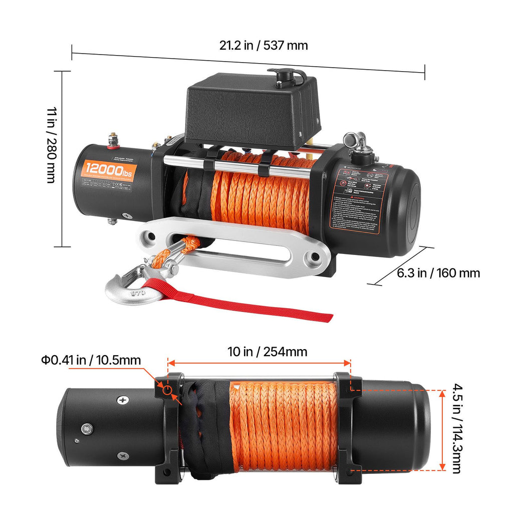 Electric Winch, 5400 kg Load Capacity, 12V DC Truck Winch with Φ9.1 mm x 23 m Synthetic Rope, Wireless & Wired Remote Control, IP55 Waterproof for Towing Off-Road SUV Jeep Trailer Boat