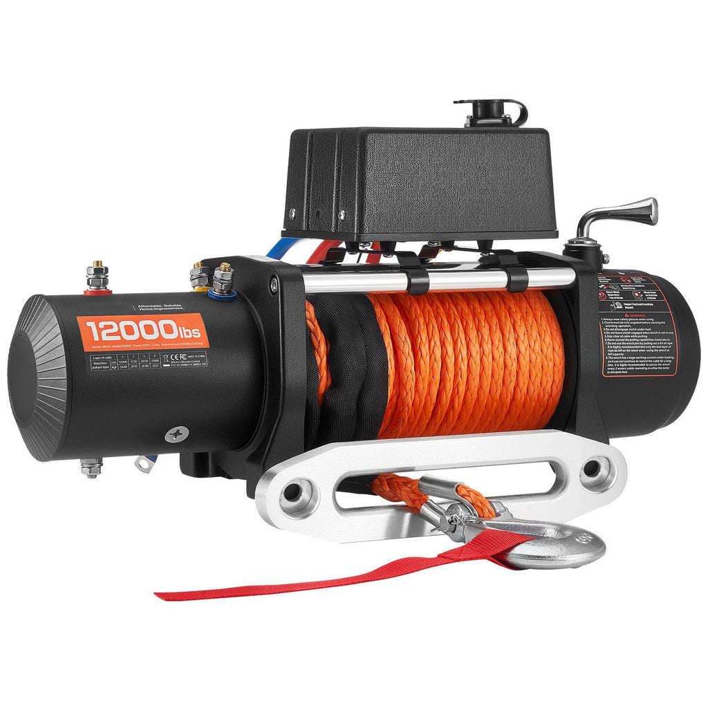 Electric Winch, 5400 kg Load Capacity, 12V DC Truck Winch with Φ9.1 mm x 23 m Synthetic Rope, Wireless & Wired Remote Control, IP55 Waterproof for Towing Off-Road SUV Jeep Trailer Boat