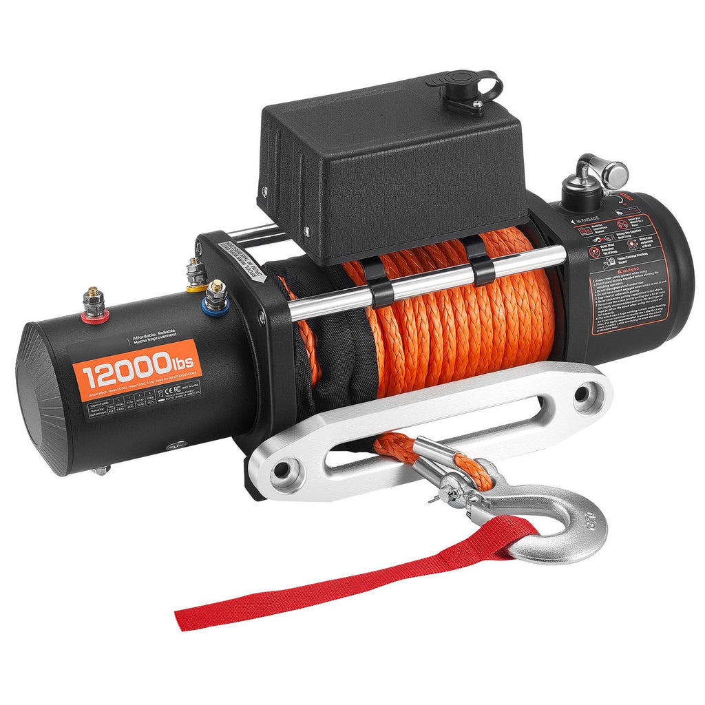 Electric Winch, 5400 kg Load Capacity, 12V DC Truck Winch with Φ9.1 mm x 23 m Synthetic Rope, Wireless & Wired Remote Control, IP55 Waterproof for Towing Off-Road SUV Jeep Trailer Boat