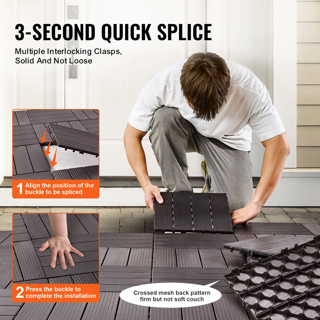 Interlocking Deck Tiles 54 Pack 12"x12" Waterproof for Porch Dark Brown