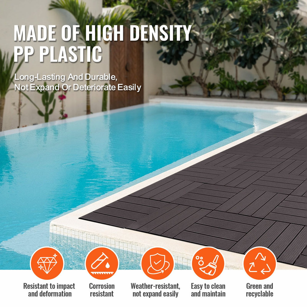 Interlocking Deck Tiles 54 Pack 12"x12" Waterproof for Porch Dark Brown