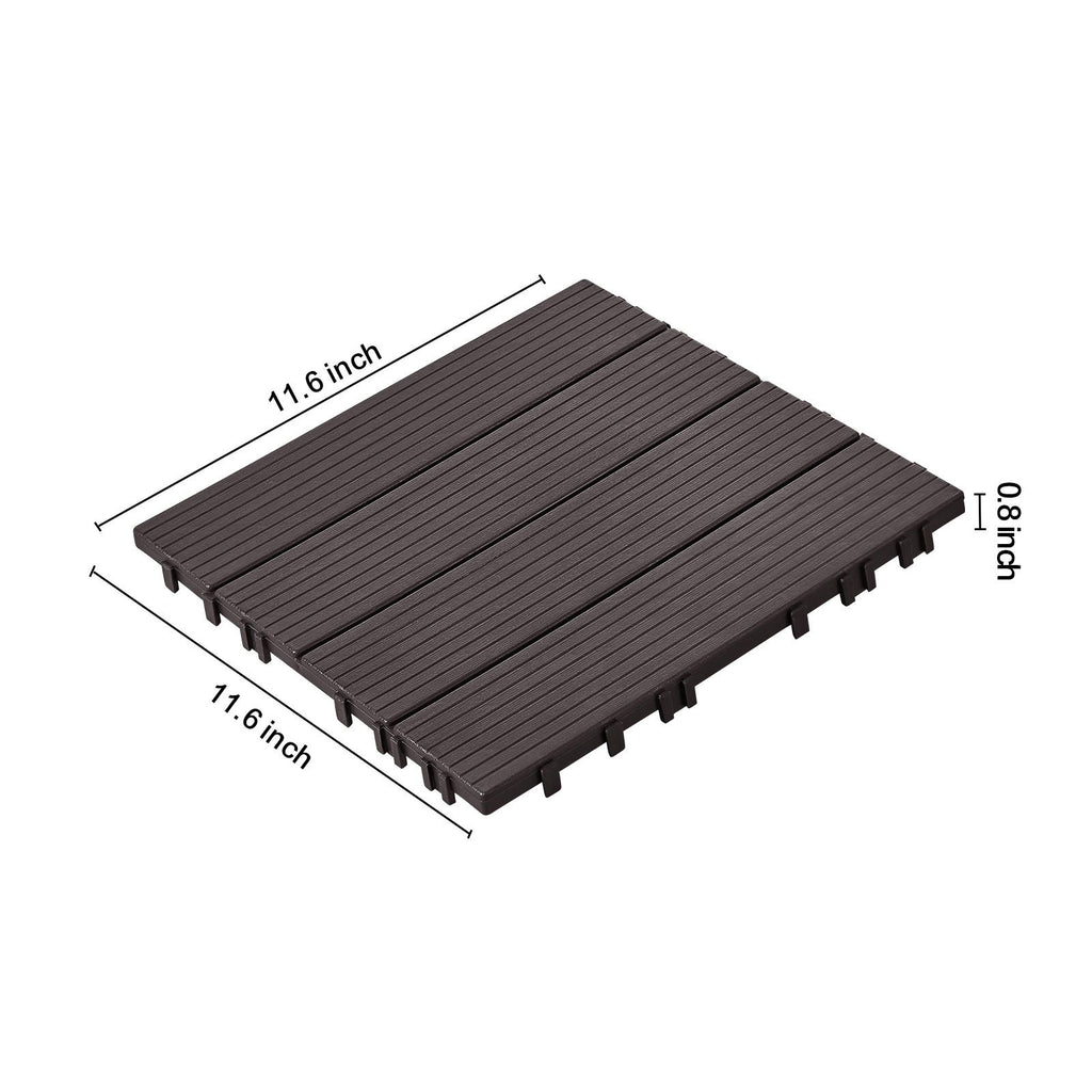 Interlocking Deck Tiles 54 Pack 12"x12" Waterproof for Porch Dark Brown