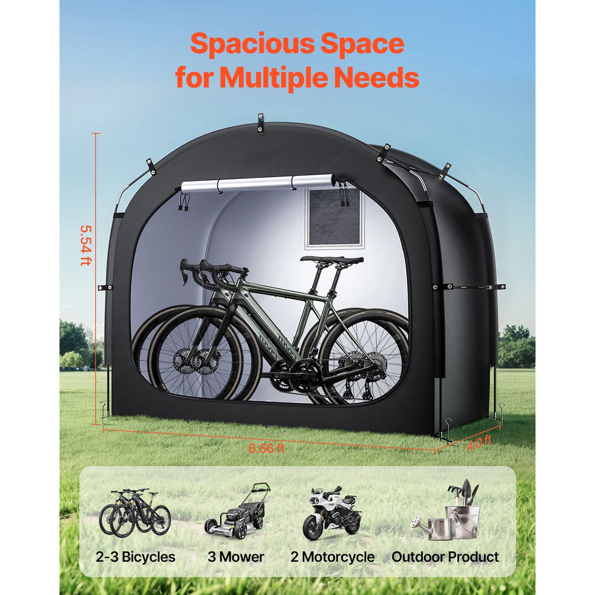 Bike Storage Tent, 3 to 4 Bikes, Outdoor Spacious Bike Storage Tent with Ventilated Window, Waterproof Easy-to-Install Bike Tent with High Strength Fiberglass & Dual Zippers, Fit for Bicycle