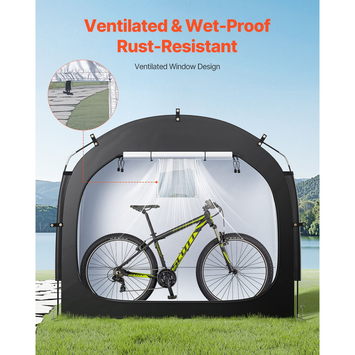 Bike Storage Tent, 3 to 4 Bikes, Outdoor Spacious Bike Storage Tent with Ventilated Window, Waterproof Easy-to-Install Bike Tent with High Strength Fiberglass & Dual Zippers, Fit for Bicycle