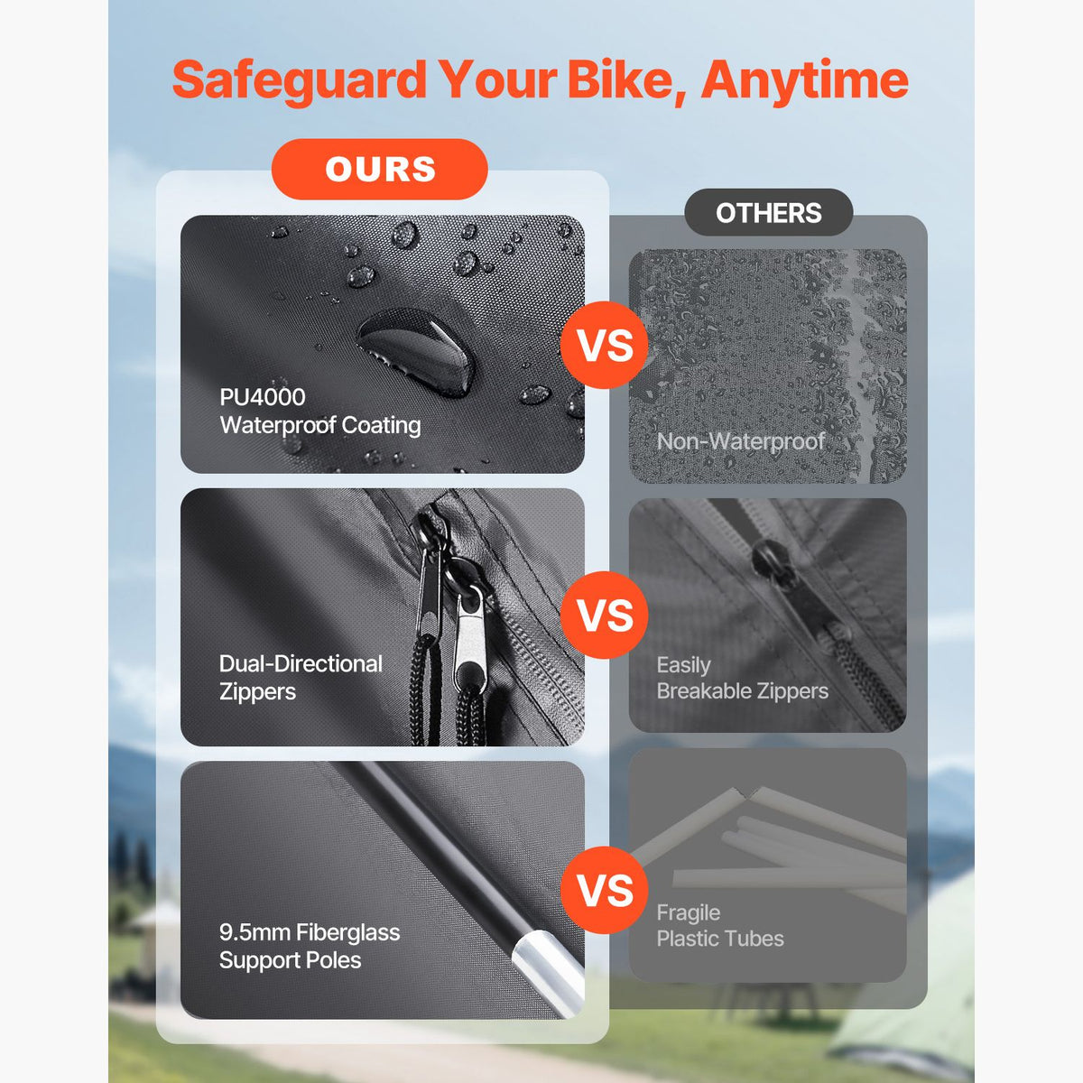 Bike Storage Tent, 3 to 4 Bikes, Outdoor Spacious Bike Storage Tent with Ventilated Window, Waterproof Easy-to-Install Bike Tent with High Strength Fiberglass & Dual Zippers, Fit for Bicycle