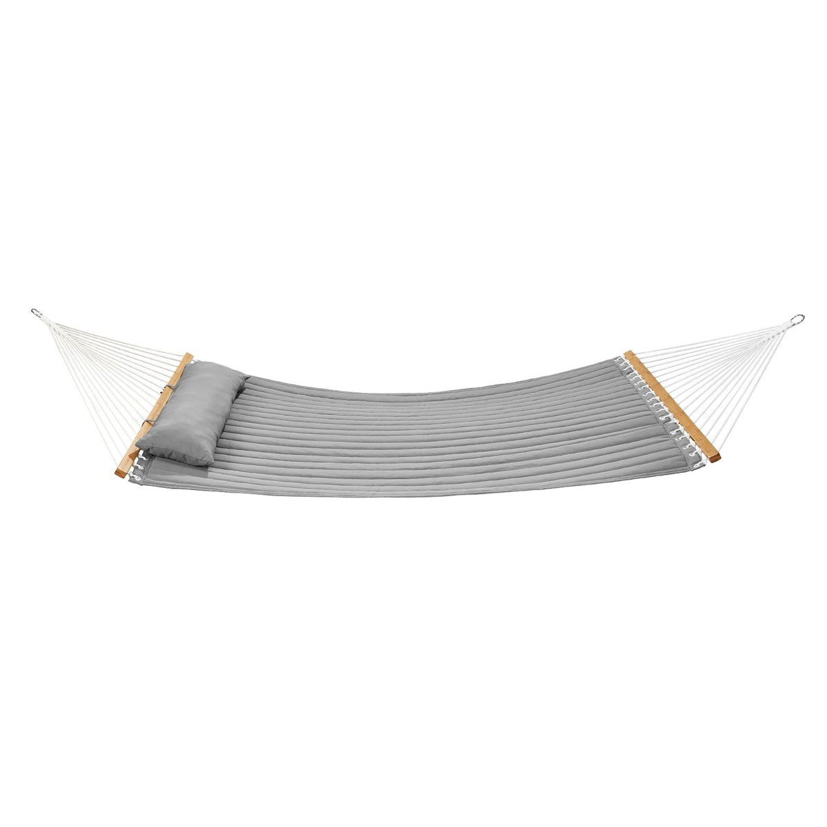 Double Quilted Fabric Hammock, 12 FT Double Hammock with Hardwood Spreader Bars, 2 Person Quilted Hammock with Detachable Pillow and Chains for Camping Outdoor Patio Yard Beach, 480 lbs Capacity