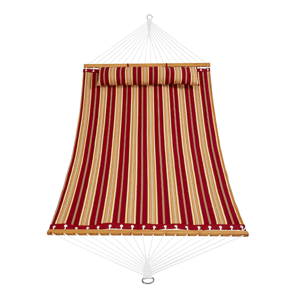 Double Quilted Fabric Hammock, 12 FT Double Hammock with Hardwood Spreader Bars, 2 Person Quilted Hammock with Detachable Pillow and Chains for Camping Outdoor Patio Yard Beach, 480 lbs Capacity