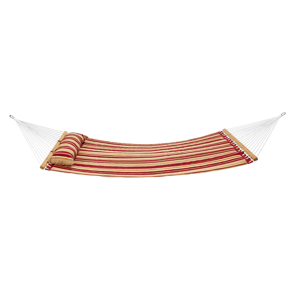 Double Quilted Fabric Hammock, 12 FT Double Hammock with Hardwood Spreader Bars, 2 Person Quilted Hammock with Detachable Pillow and Chains for Camping Outdoor Patio Yard Beach, 480 lbs Capacity