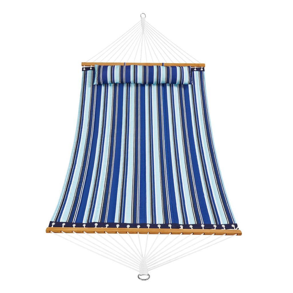 Double Quilted Fabric Hammock, 12 FT Double Hammock with Hardwood Spreader Bars, 2 Person Quilted Hammock with Detachable Pillow and Chains for Camping Outdoor Patio Yard Beach, 480 lbs Capacity