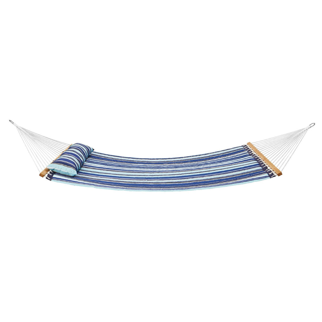 Double Quilted Fabric Hammock, 12 FT Double Hammock with Hardwood Spreader Bars, 2 Person Quilted Hammock with Detachable Pillow and Chains for Camping Outdoor Patio Yard Beach, 480 lbs Capacity