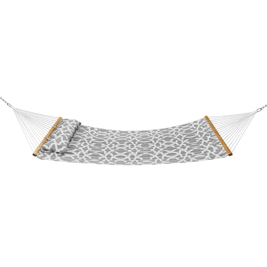 Double Quilted Fabric Hammock, 12 FT Double Hammock with Hardwood Spreader Bars, 2 Person Quilted Hammock with Detachable Pillow and Chains for Camping Outdoor Patio Yard Beach, 480 lbs Capacity