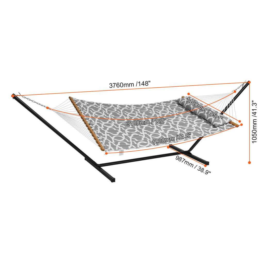 Two Person Hammock with Stand Included Heavy Duty 480lb Capacity, Double Hammock with 12 FT Steel Stand and Portable Carrying Bag and Pillow, Freestanding Hammock for Outdoor Patio Yard Beach