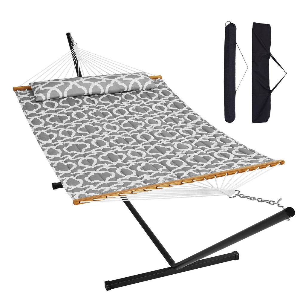 Two Person Hammock with Stand Included Heavy Duty 480lb Capacity, Double Hammock with 12 FT Steel Stand and Portable Carrying Bag and Pillow, Freestanding Hammock for Outdoor Patio Yard Beach