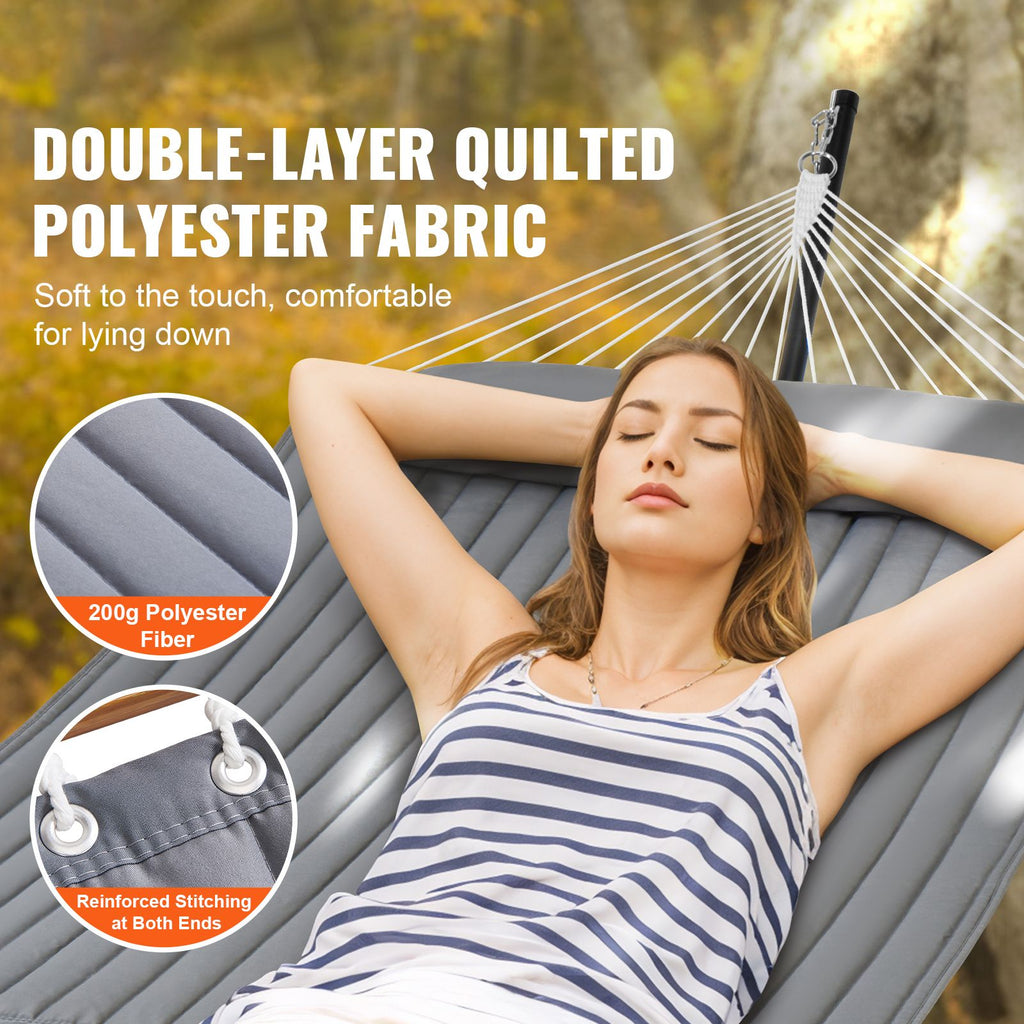 Double Quilted Fabric Hammock Two Person Hammock with Stand 480lb Capacity