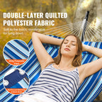 Two Person Hammock with Stand Included, Double Hammock with Curved Spreader Bar and Detachable Pillow and Portable Carrying Bag, Perfect for Outdoor Freestanding Hammock, 480lb Capacity