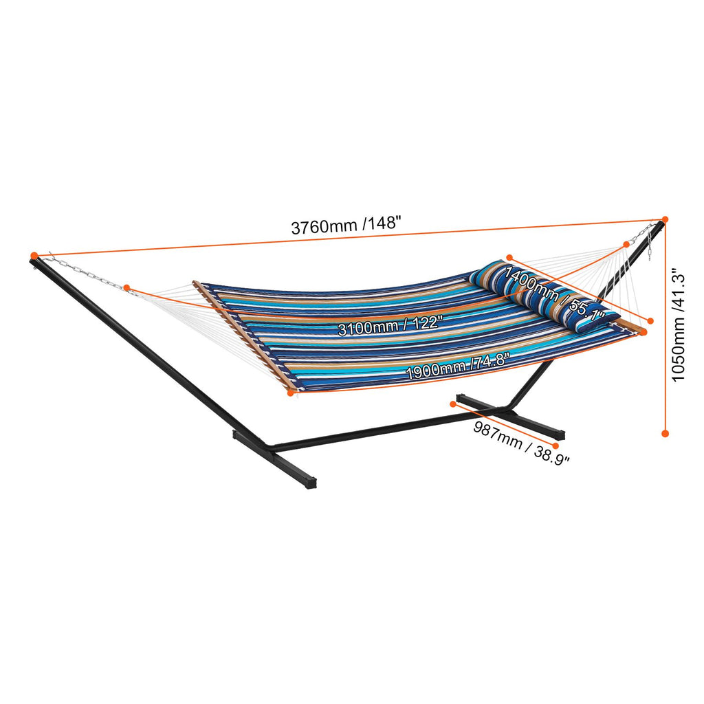 Double Quilted Fabric Hammock Two Person Hammock with Stand 480lb Capacity