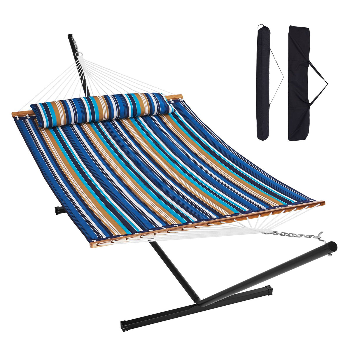 Double Quilted Fabric Hammock Two Person Hammock with Stand 480lb Capacity