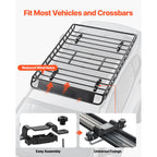 Roof Rack Basket, 1300 x 910 x 105 mm, Universal Rooftop Cargo Carrier with 44.1 x 34.3 x 10.2 in Cargo Bag, Net, Ratchet Straps, 90.7 kg Max Load Capacity Car Top Luggage Holder, for SUV Car