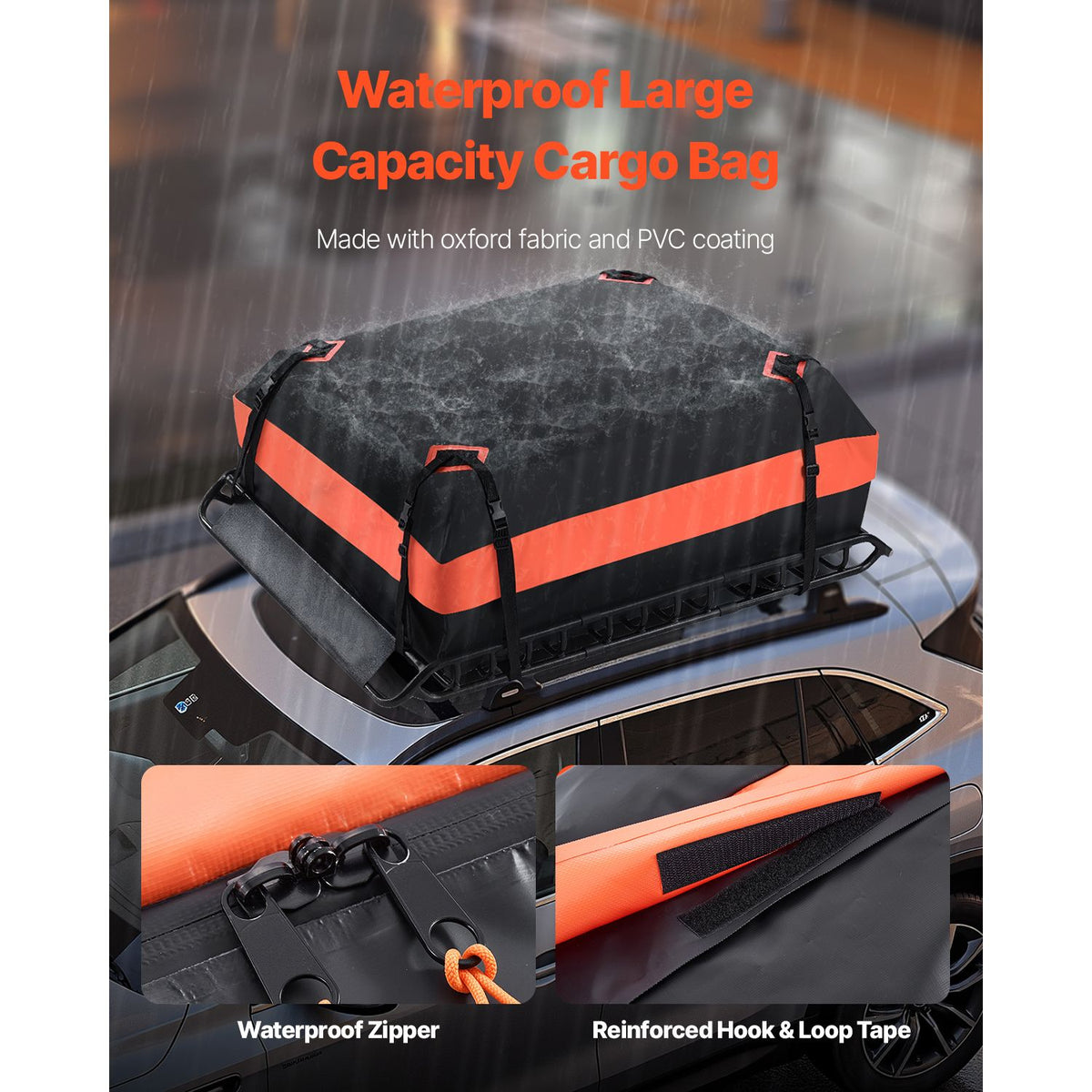 Roof Rack Basket, 1300 x 910 x 105 mm, Universal Rooftop Cargo Carrier with 44.1 x 34.3 x 10.2 in Cargo Bag, Net, Ratchet Straps, 90.7 kg Max Load Capacity Car Top Luggage Holder, for SUV Car
