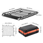 Roof Rack Basket, 1300 x 910 x 105 mm, Universal Rooftop Cargo Carrier with 44.1 x 34.3 x 10.2 in Cargo Bag, Net, Ratchet Straps, 90.7 kg Max Load Capacity Car Top Luggage Holder, for SUV Car