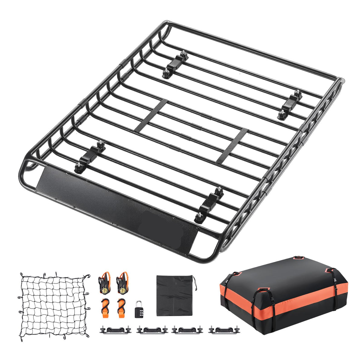 Roof Rack Basket, 1300 x 910 x 105 mm, Universal Rooftop Cargo Carrier with 44.1 x 34.3 x 10.2 in Cargo Bag, Net, Ratchet Straps, 90.7 kg Max Load Capacity Car Top Luggage Holder, for SUV Car
