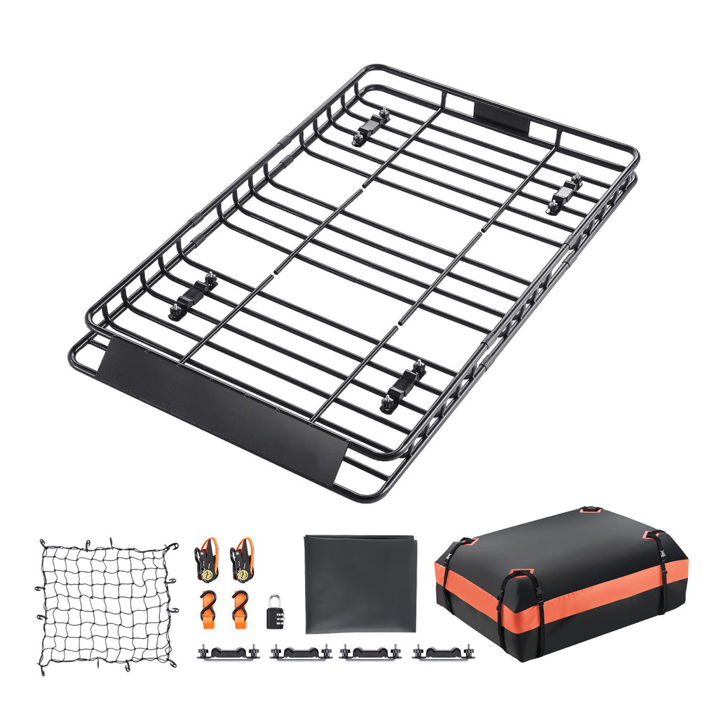 Roof Rack Basket, 1625 x 990 x 105 mm, Universal Rooftop Cargo Carrier with 1120 x 870 x 260 mm Cargo Bag, Net, Ratchet Straps, 113.4 kg Max Load Capacity Car Top Luggage Holder, for SUV Car