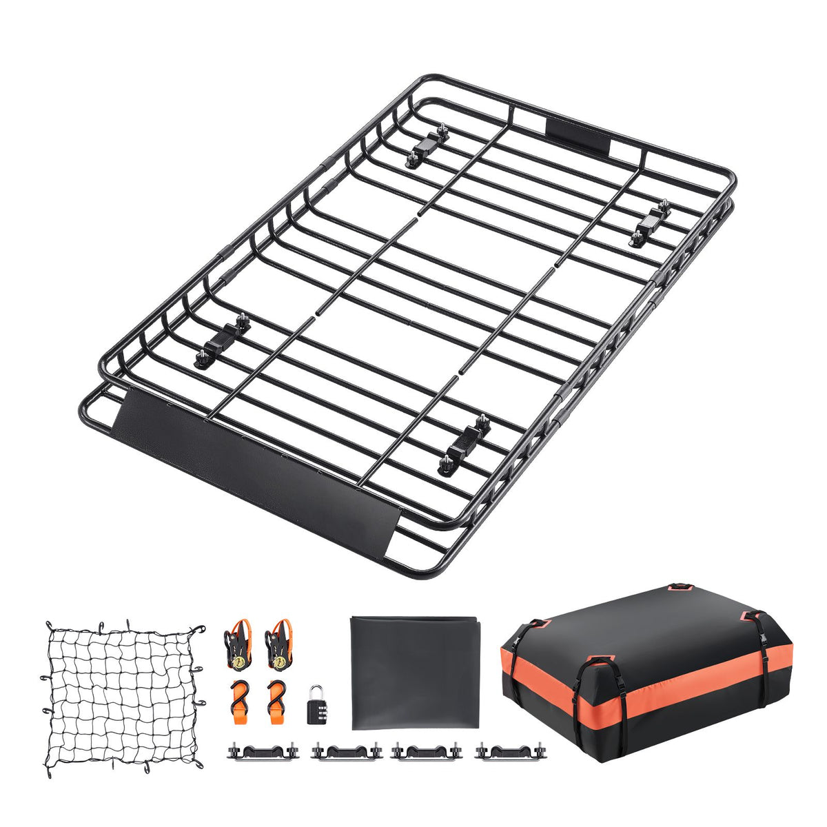 Roof Rack Basket, 1625 x 990 x 105 mm, Universal Rooftop Cargo Carrier with 1120 x 870 x 260 mm Cargo Bag, Net, Ratchet Straps, 113.4 kg Max Load Capacity Car Top Luggage Holder, for SUV Car