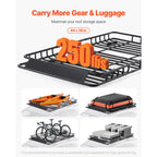 Roof Rack Basket, 1625 x 990 x 105 mm, Universal Rooftop Cargo Carrier with 1120 x 870 x 260 mm Cargo Bag, Net, Ratchet Straps, 113.4 kg Max Load Capacity Car Top Luggage Holder, for SUV Car