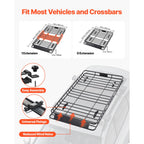 Roof Rack Basket, 1625 x 990 x 105 mm, Universal Rooftop Cargo Carrier with 1120 x 870 x 260 mm Cargo Bag, Net, Ratchet Straps, 113.4 kg Max Load Capacity Car Top Luggage Holder, for SUV Car