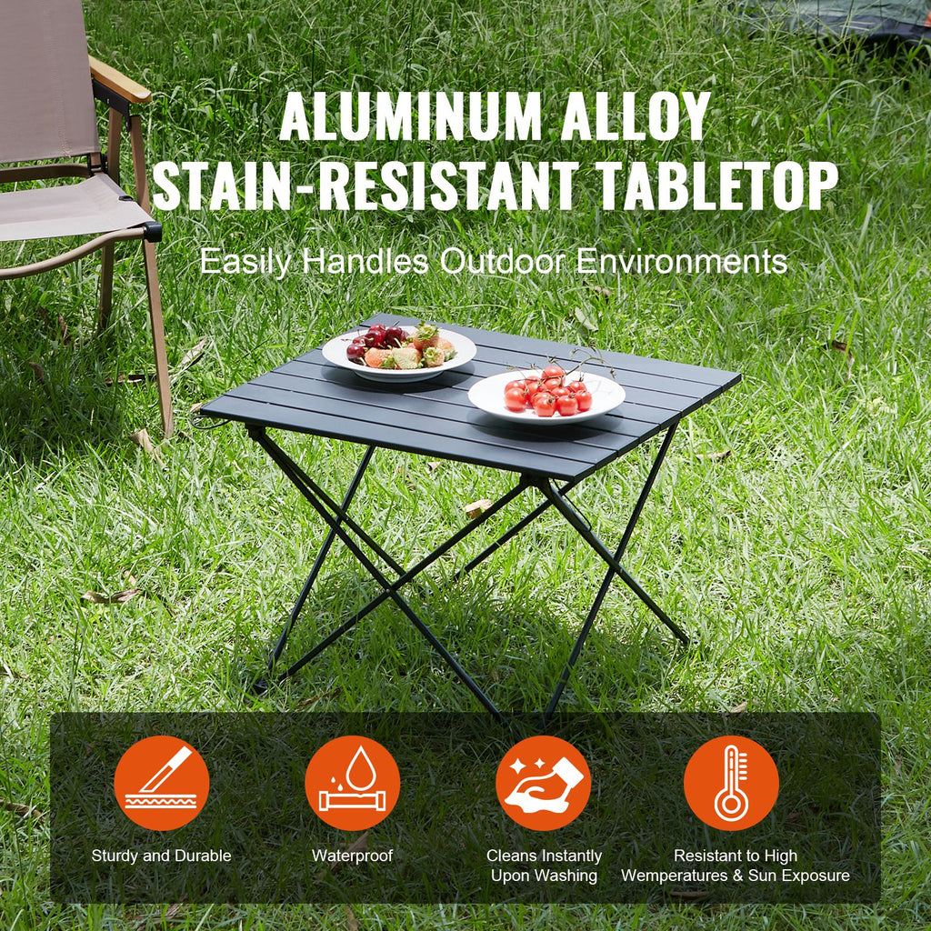 Folding Camping Table, Outdoor Portable Side Tables, Lightweight Fold Up Table, Aluminum Alloy Ultra Compact Work Table with Carry Bag, For Cooking, Beach, Picnic, Travel, 22.2x15.9 inch, Black