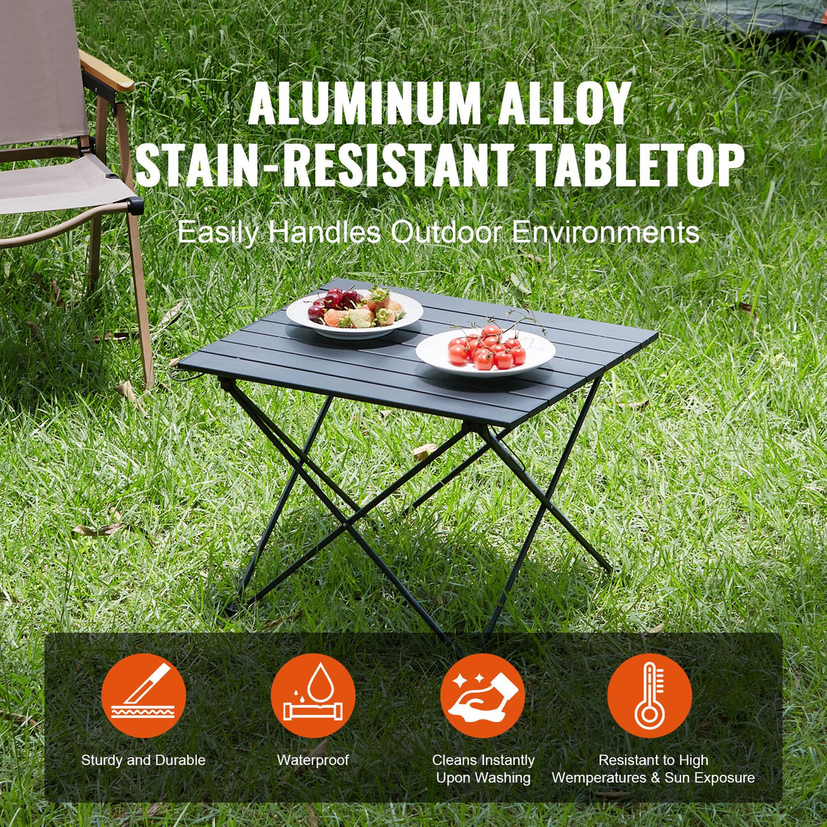 Folding Camping Table, Outdoor Portable Side Tables, Lightweight Fold Up Table, Aluminum Alloy Ultra Compact Work Table with Carry Bag, For Cooking, Beach, Picnic, Travel, 22.2x15.9 inch, Black