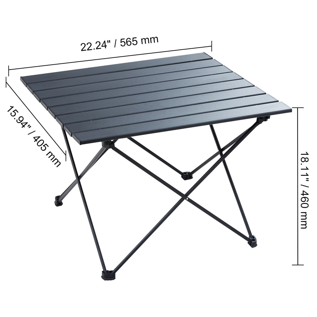 Folding Camping Table, Outdoor Portable Side Tables, Lightweight Fold Up Table, Aluminum Alloy Ultra Compact Work Table with Carry Bag, For Cooking, Beach, Picnic, Travel, 22.2x15.9 inch, Black